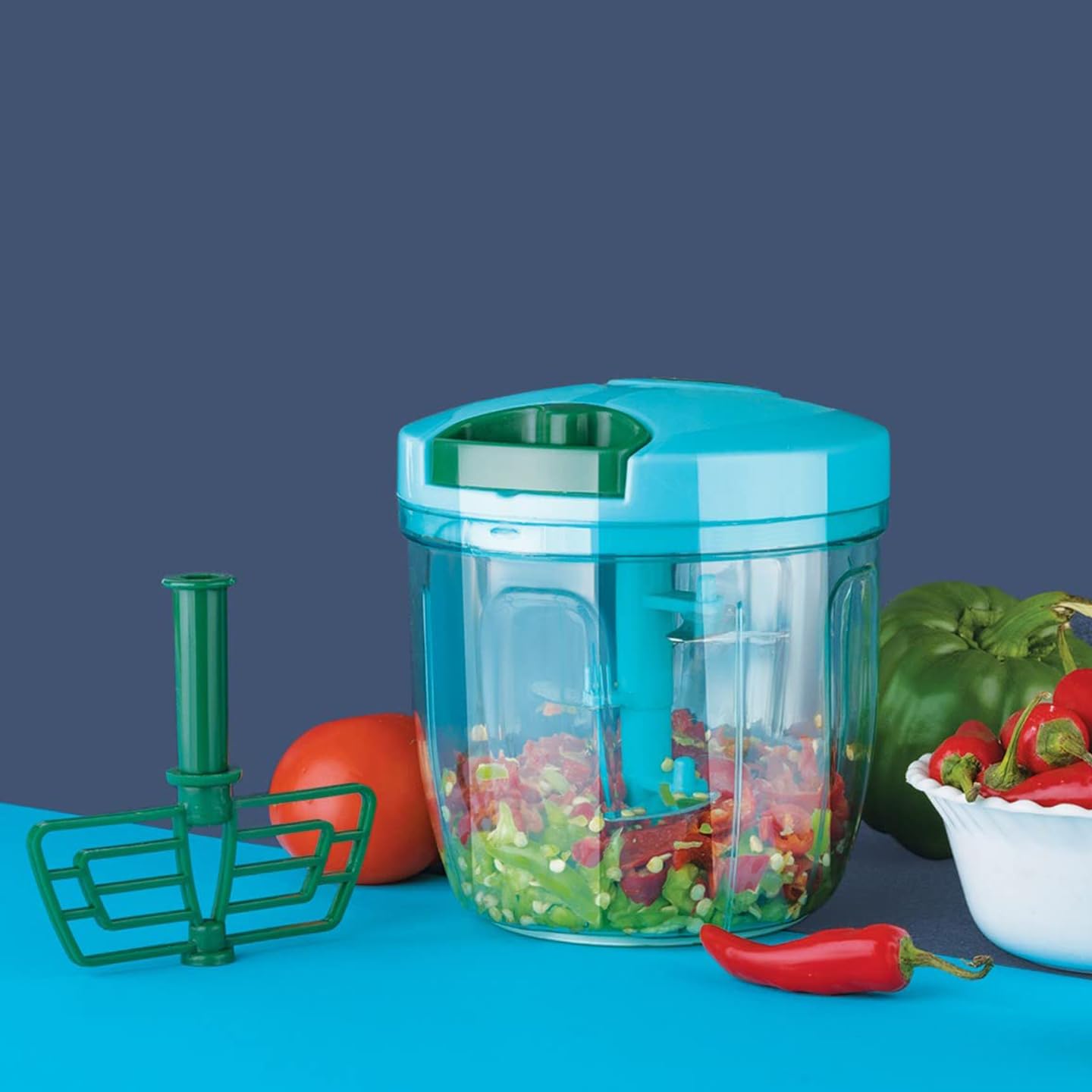 TOKIMO Big Quick Chopper Container 2 in 1 Jumbo Vegetable Chopper, Cutter with Storage Lid for Kitchen- 6 SS Blades (950Ml)
