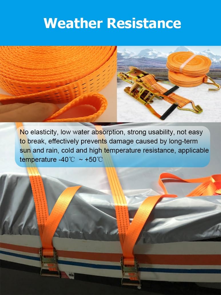 Correas de trinquete con Gancho en J for Control de Carga de 2,0 a 22,0 m, Correa de Amarre for Camiones, remolques y Kayaks, Resistencia a la Rotura de 13228 LB(W 5cm/2in,22.0 m/72.2 Ft)