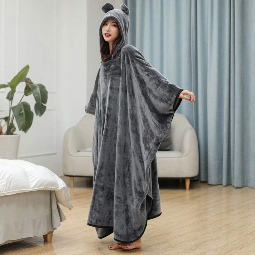 着る毛布 着るブランケット ルームウェア 静電気防止 厚手 あったか もこもこ ブランケット ポンチョ フード付き 長袖 グレー ひざ掛け 男女兼用 防寒 保温 洗濯可能 冷房対策 寒さ対策 シイエムエム おすすめ特集 妊婦