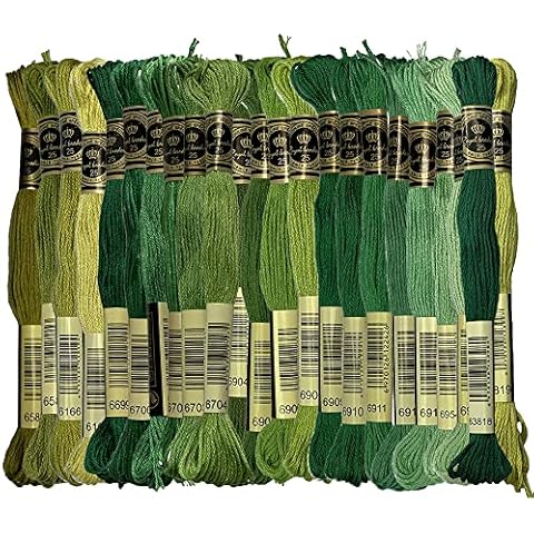 Green Colors 100% Long-Staple Cotton Embroidery Floss Pack Cross Stitch Threads, Pack of 23 Skeins Cover