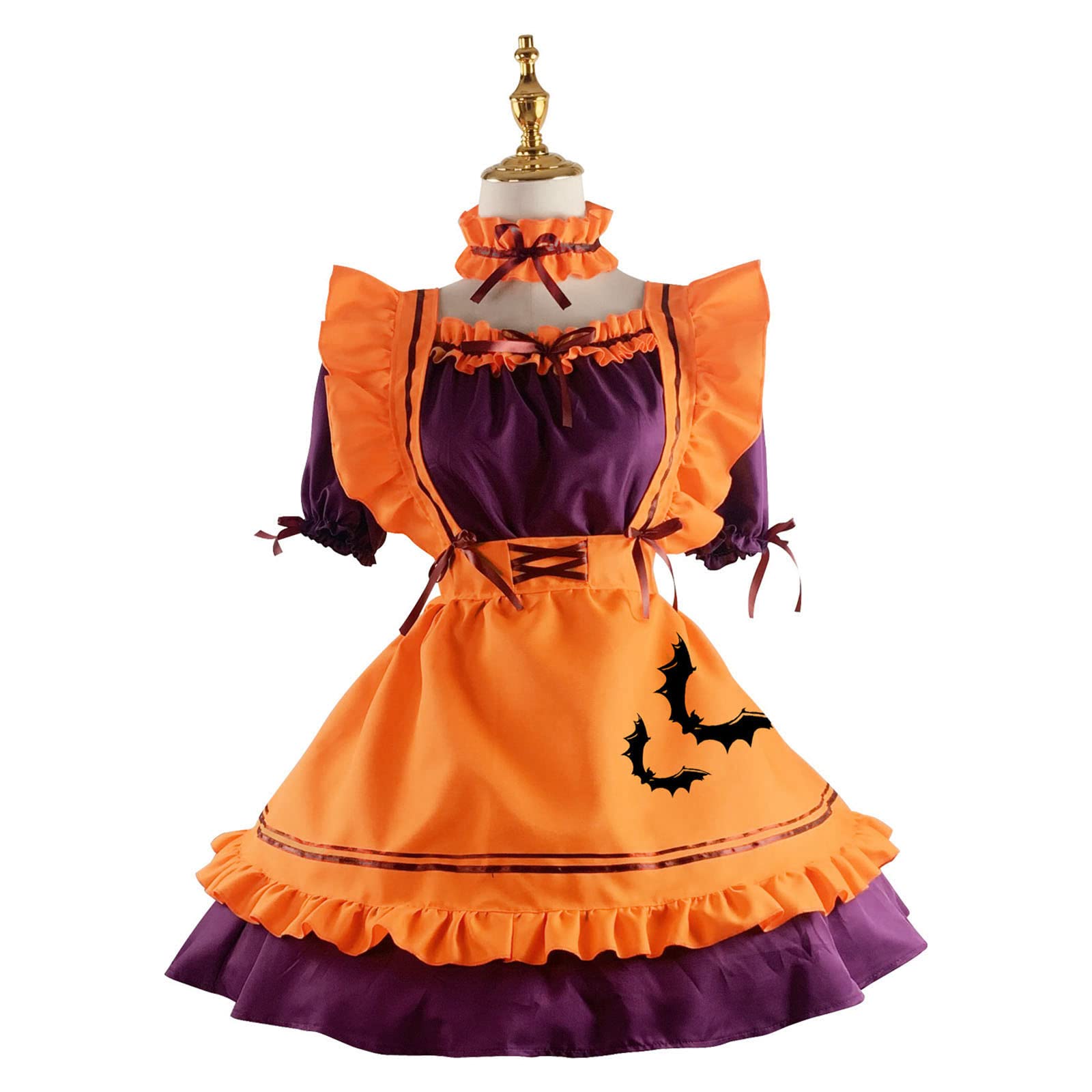 Halloween Donna Costume - Donne Ragazze Halloween Nero Abito Gotico Manica Corta Poliestere Abito A Pieghe con Fiocco Gatto Aperto Costume Ragazza Gatto Sexy Lolita Anime Carino Morbido Vestiti