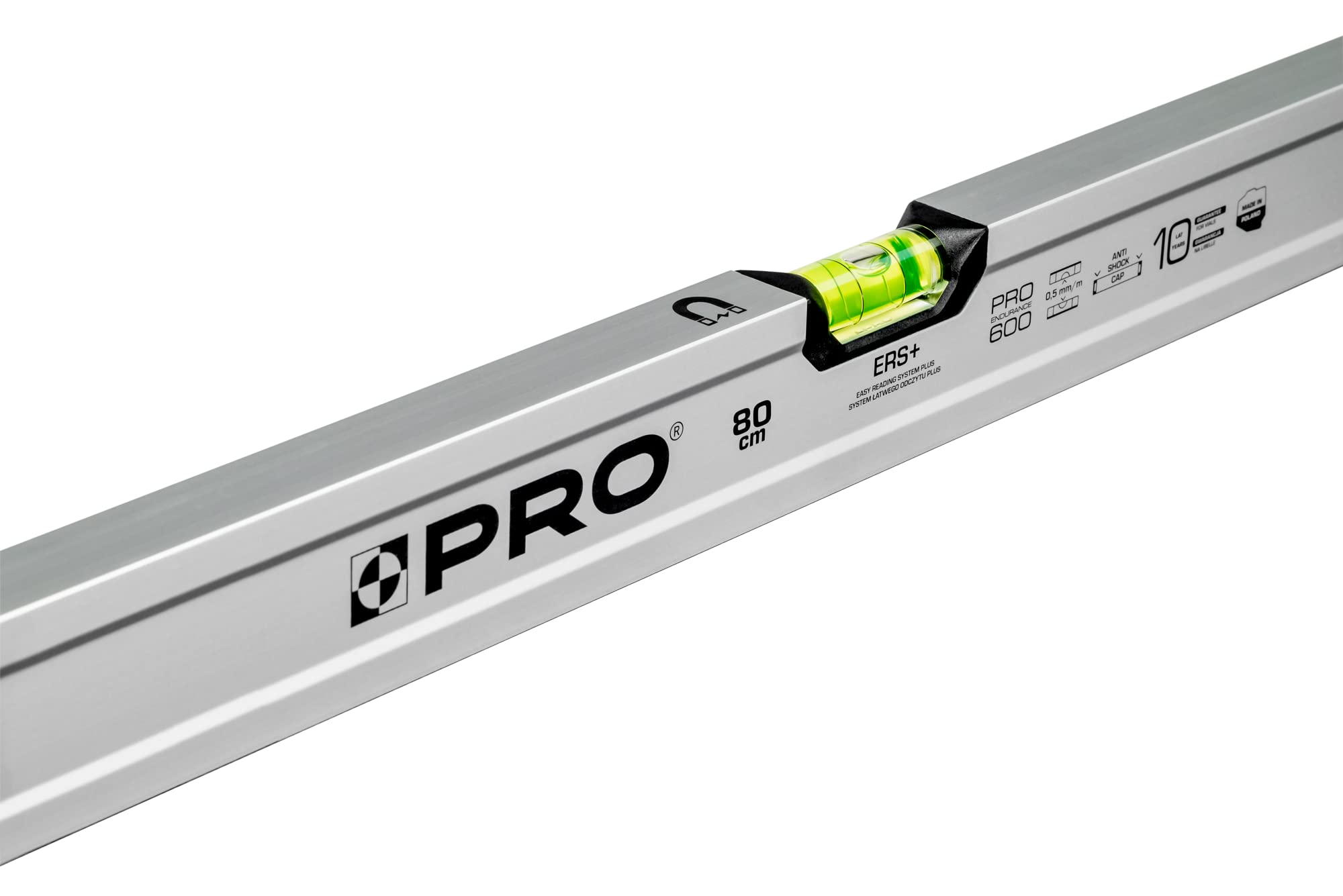 PRO 600 Endurance Lite poziomica - anodowana, magnesy, zdejmowane nasadki antywstrząsowe, ampułki poziome i pionowe, 80 cm
