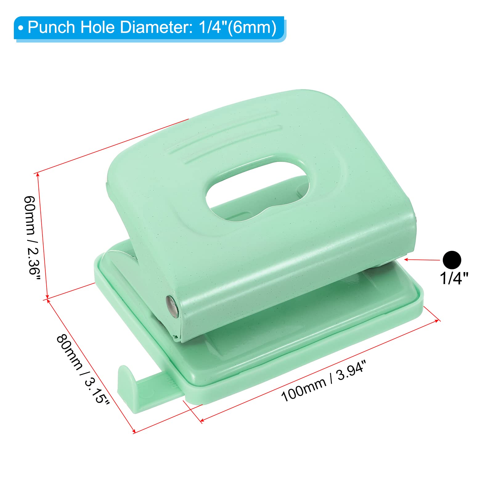 PATIKIL 1/4" 2 Hole Paper Punch, Metal Hole Puncher 8 Sheet Punch Capacity Adjustable Hole Punch for Office and Home Supplies Green - Image 2