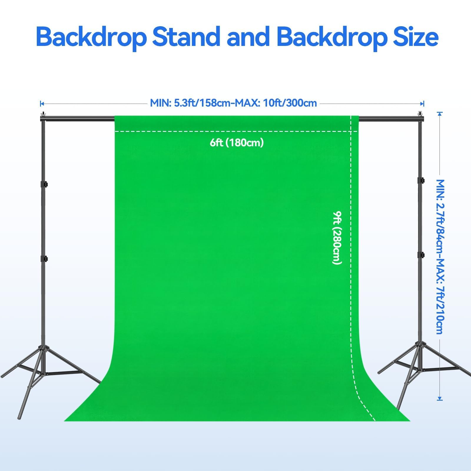 EMART Toile de Fond Vert avec Support 2x3 m, Kit de Support pour Photographie Réglable avec Fond Vert en Tissu Polyester pour Studio Photo, Vidéo, Fête, Live