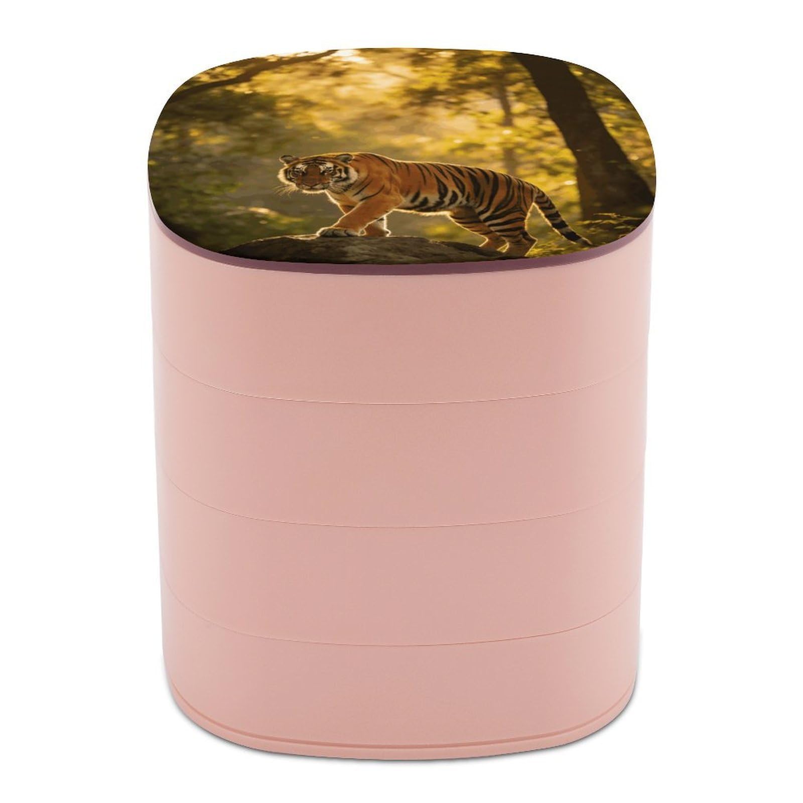 LZQPOEAS Tiger Jewelry Box Women Jewelry Organizer Travel Jewelry Case Cute Necklace Ring Storage Organizer 4-Layer Rotating Jewelry Tray Case with Mirror for Bracelets