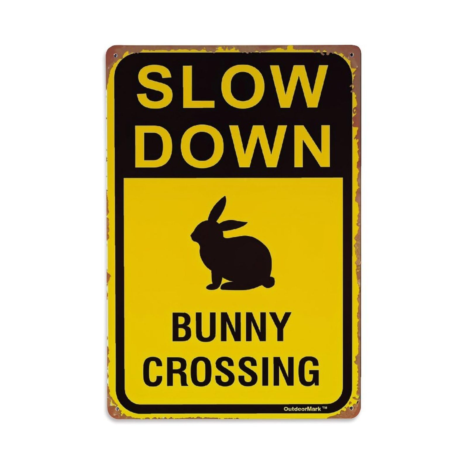 Jdfenggu Vintage Slow Down Bunny Crossing Sign Retro Metal Tin Sign, Decor Art Poster For Bar, Home, Man Cave, Kitchen, Laundry Room Gift 8X12inch