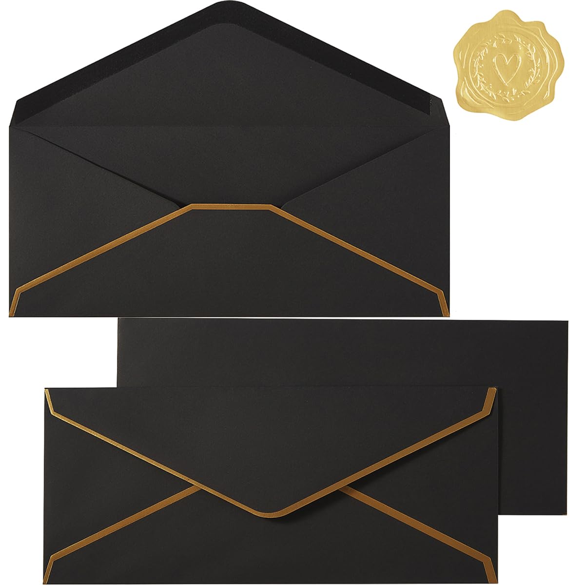30 Pack Thick #10 Business Envelopes with Gold Border, 4 1/8 x 9 1/2 Thick Paper Standard Envelopes with Stickers for Office, Checks, Letter Mailing,