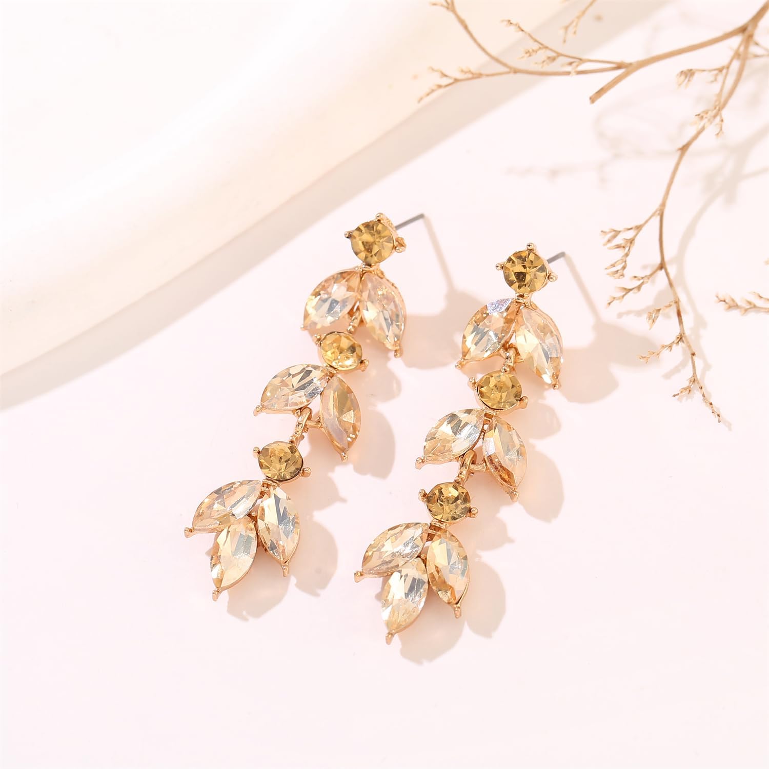 ATIMIGO Elegant Crystal Dangle Wedding Earrings for Brides Sparkly Rhinestone Marquise Drop Dangling Earrings for Women Bridesmaids Prom Formal - Image 2