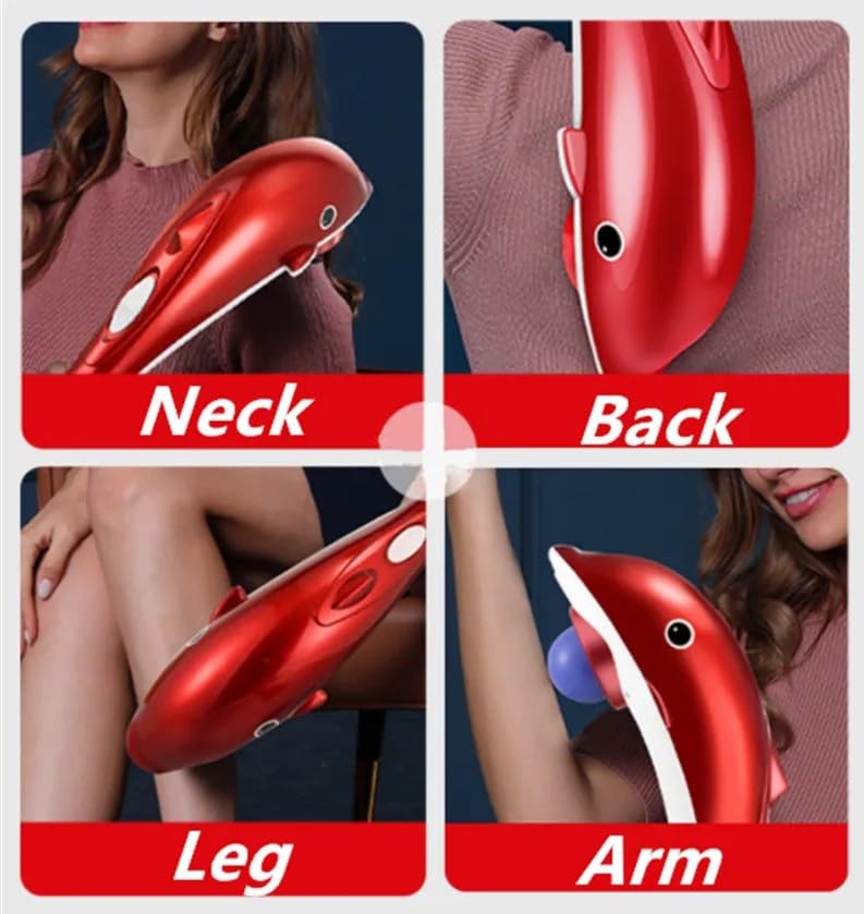 Hand Rückenmassagegerät, Tiefengewebs Percussion Massagegerät in Delfinformtragbares,Massage Delfin mit 3 Köpfen für Nacken und Schulter lindert Müdigkeit (EU)