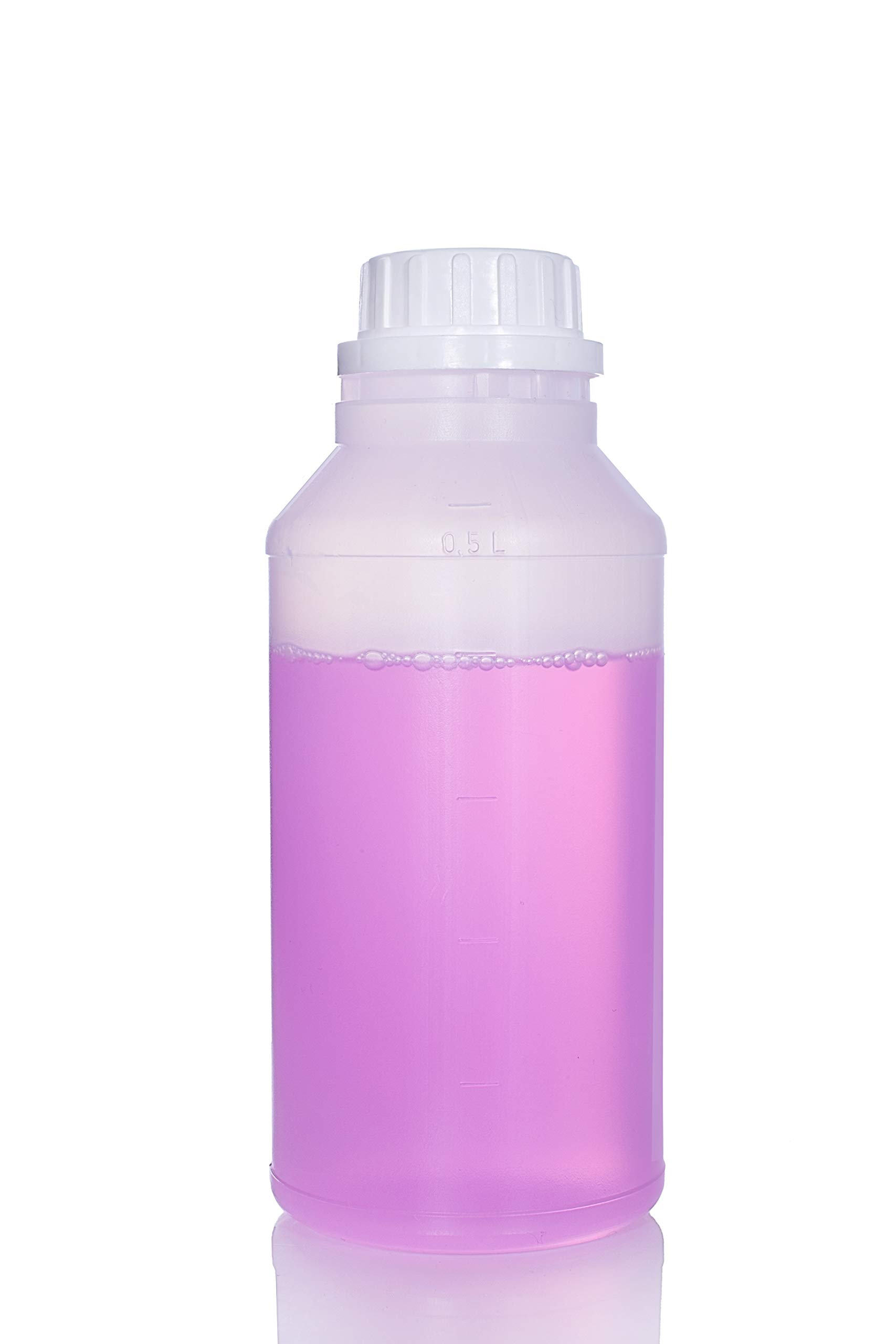 BenBow HDPE Kunststoffflasche 10x 500ml mit Schraubverschluss und Skala für sichere Aufbewahrung von Flüssigkeiten und Chemikalien - ideal für Haushalt, Labor und Industrie