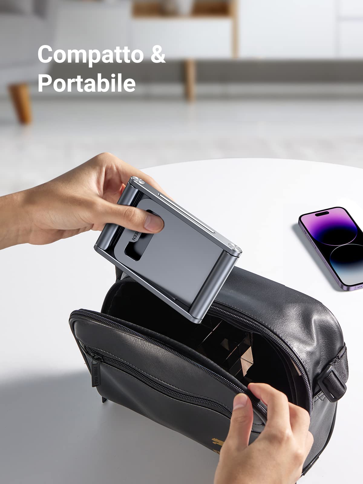 UGREEN Supporto Telefono da Tavolo Regolabile, Porta Cellulare in Alluminio da Scrivania Pieghevole, Compatible con iPhone 16/15/14/13/12/8 Serie, Galaxy A54/ A34/ A14, Readmi Note 8, Argento
