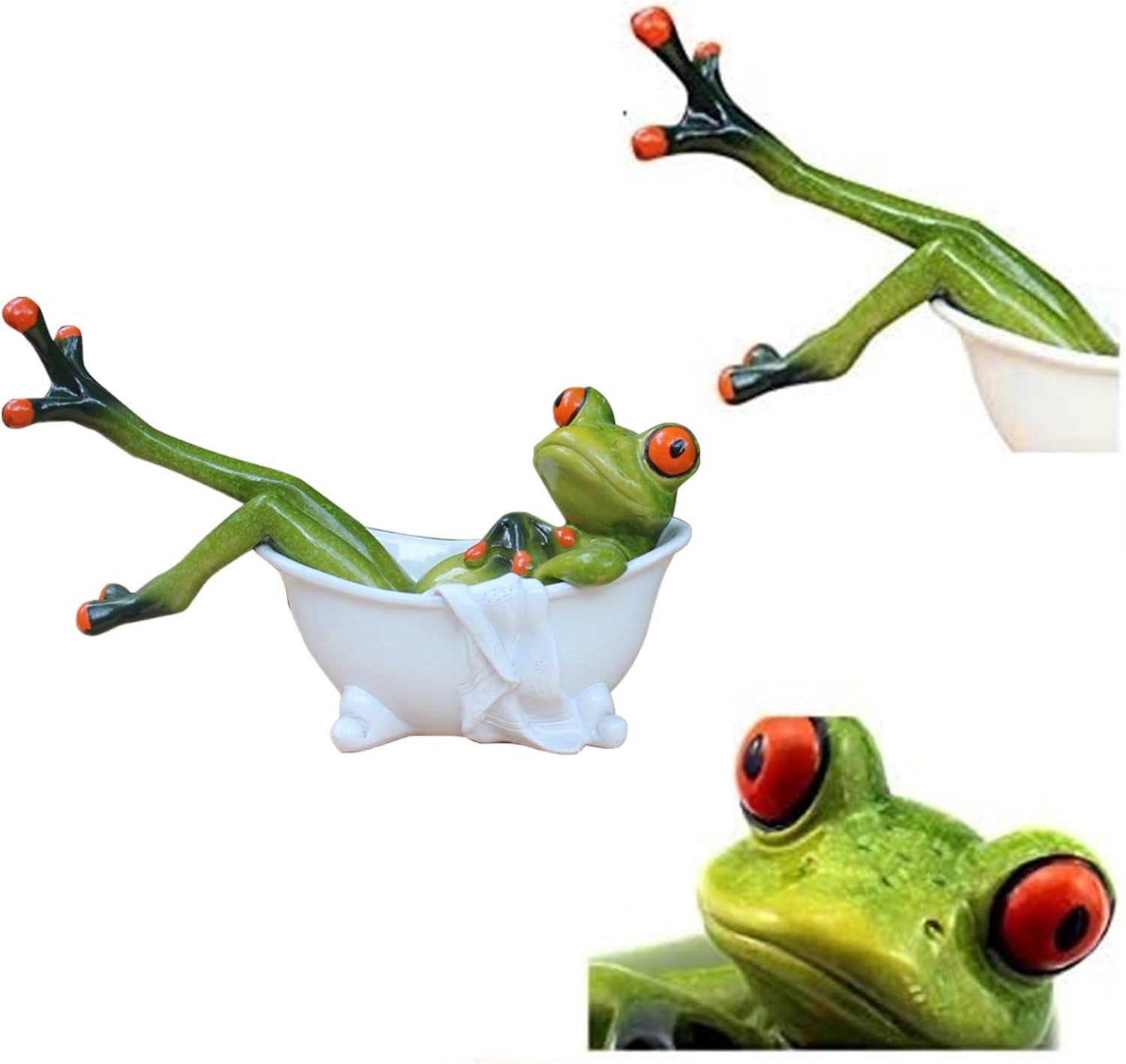 Creative Resin Frogs Figurines, Funny Mascot Frog Lying in The Bathtub Crafts Sculptures Statues for Home Office Desk Tabletop Bathroom Decorations Gifts - Image 2
