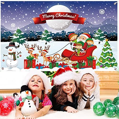 MUUGIY Large Merry Christmas Banner, Christmas background Xmas Party Decor Supplies Indoor & Outdoor with 10 PCS balloon