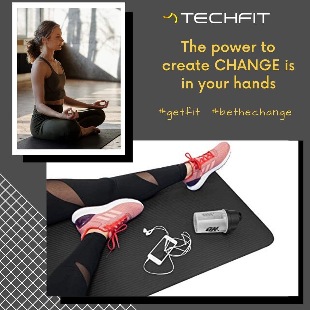 TechFit Tapis Yoga Antidérapant Professionnel |Noir 180x60 Cm