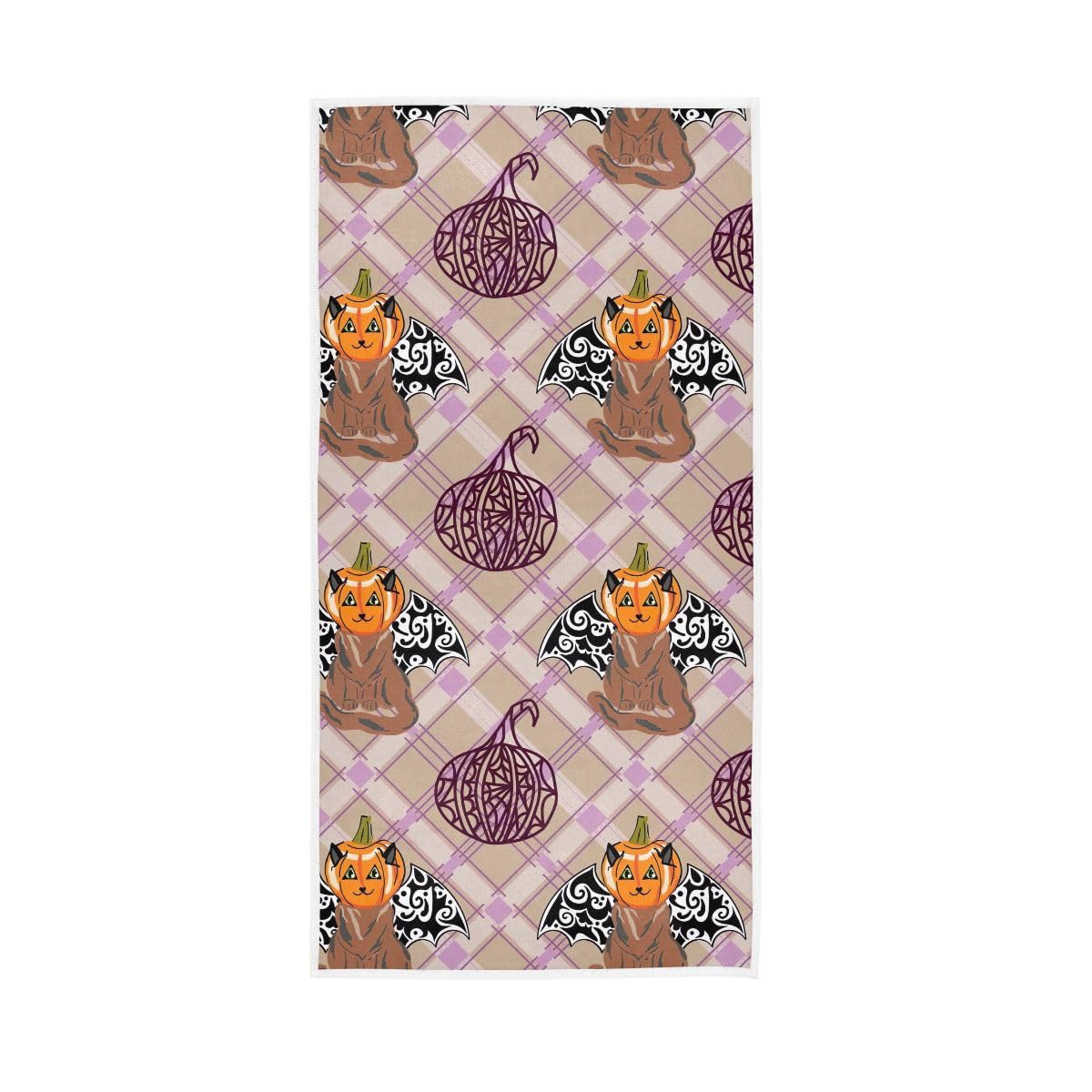 HUYGD Halloween Bat Cat Plaid Hand Towels, Absorbent Towels for Hand, Face, Hair, Yoga, Kitchen, Bath 15 x 30 Inches