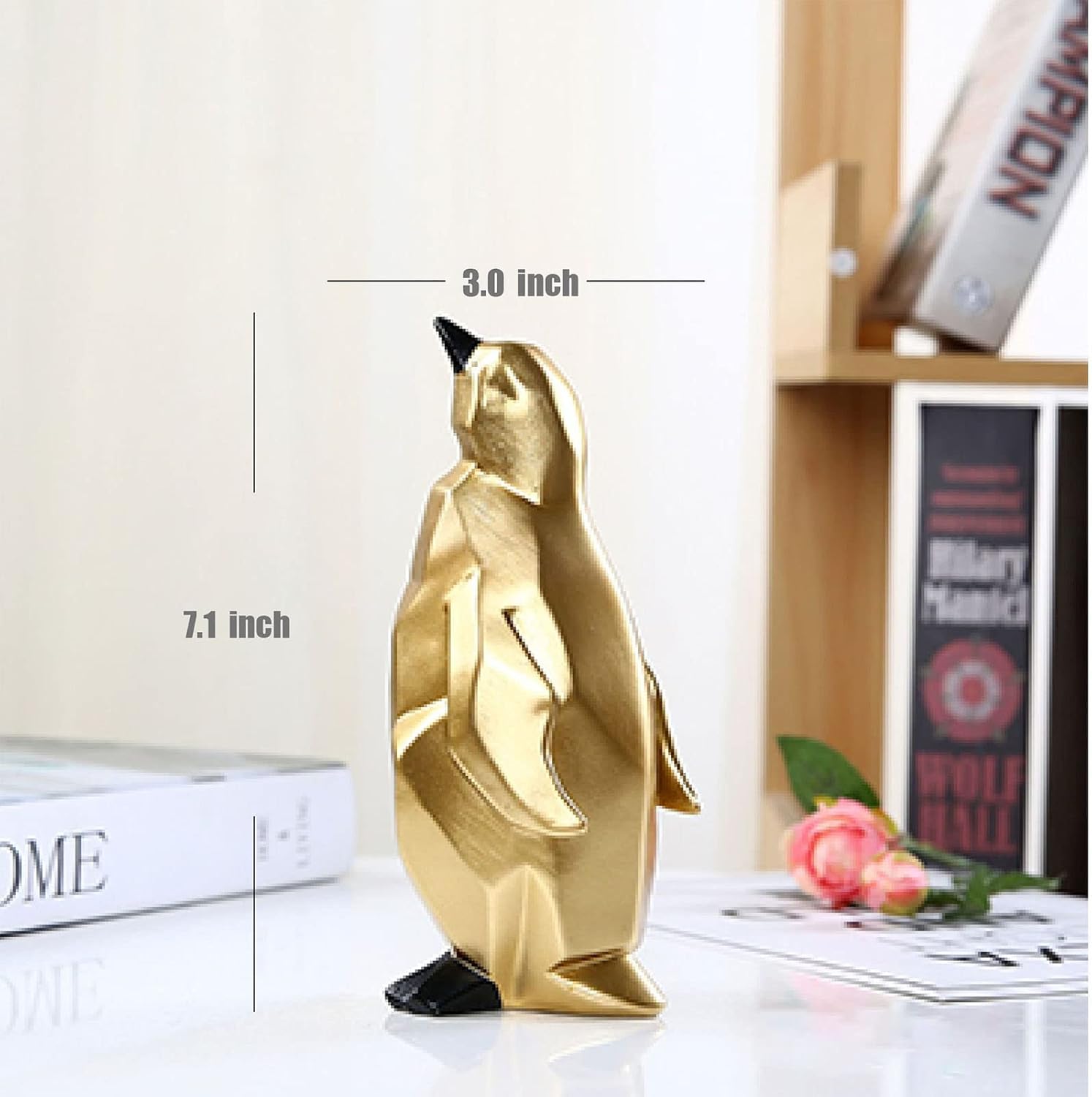 Abstract Geometric Penguin Sculpture Animal Statue Art Figurine Home Decorations for Living Room Book Shelves TV Bar Cabinets Desk Decor Table Centerpieces Ornaments (Penguin Gold, Small) - Image 2