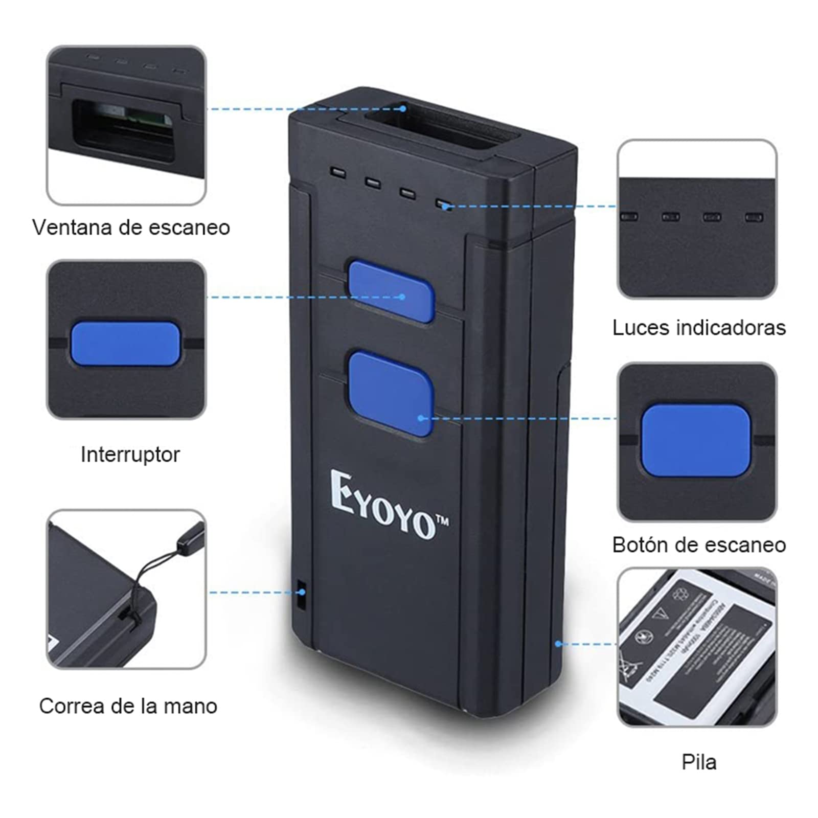 Eyoyo 1D Escáner de Código de Barras Bluetooth, CCD Mini Lector de Código de Barras Portátil Inalámbrico CMOS Pistola de Codigo de Barras para POS, Teléfonos Móvil, Android, iOS, Librería y Farmacia