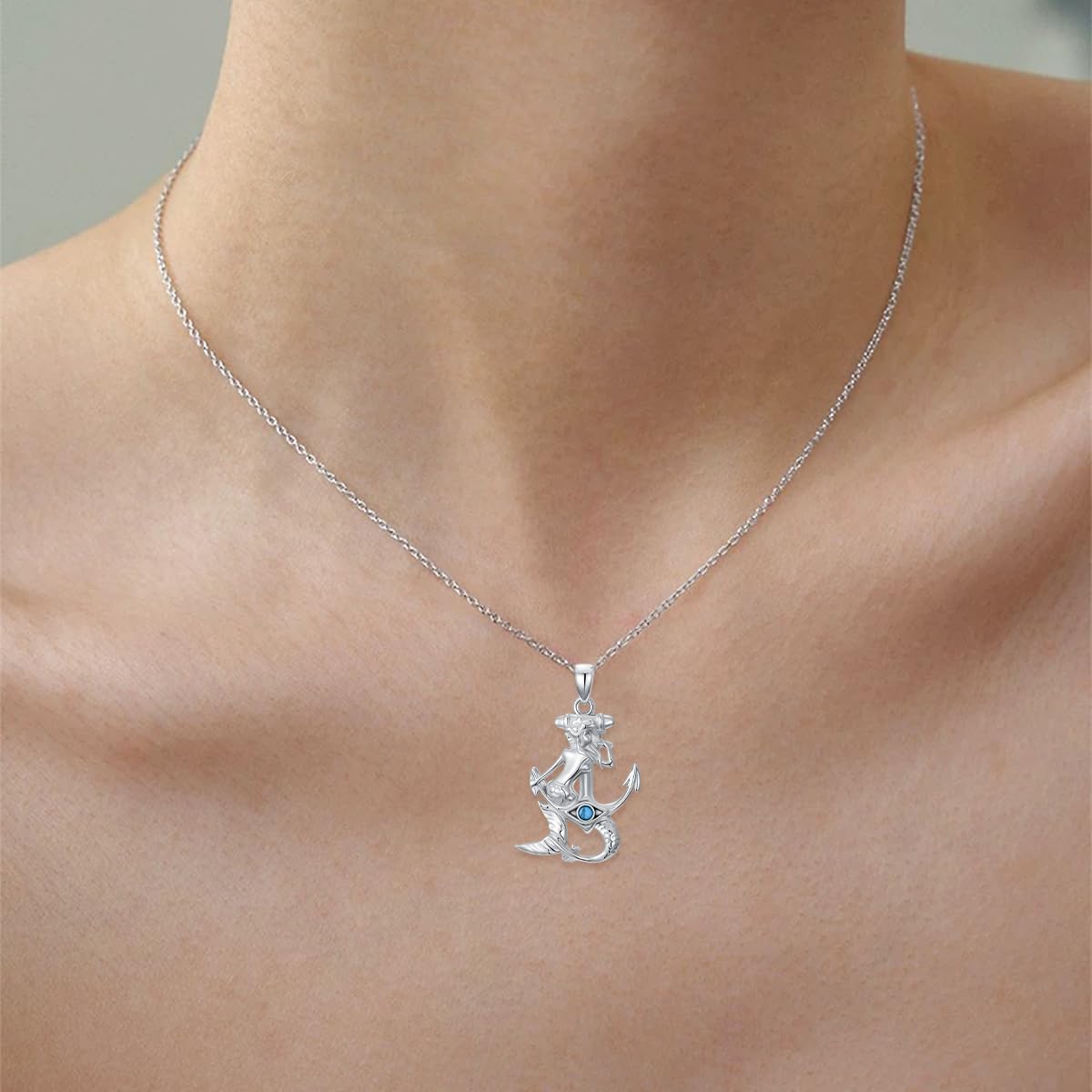 925 Sterling Silver Mermaid Anchor Necklace for Women Turquoise Anchor Mermaid Pendant Necklace Nautical Navy Sailor Necklace for Women Sea Ocean Lover Jewelry Gifts - Image 7