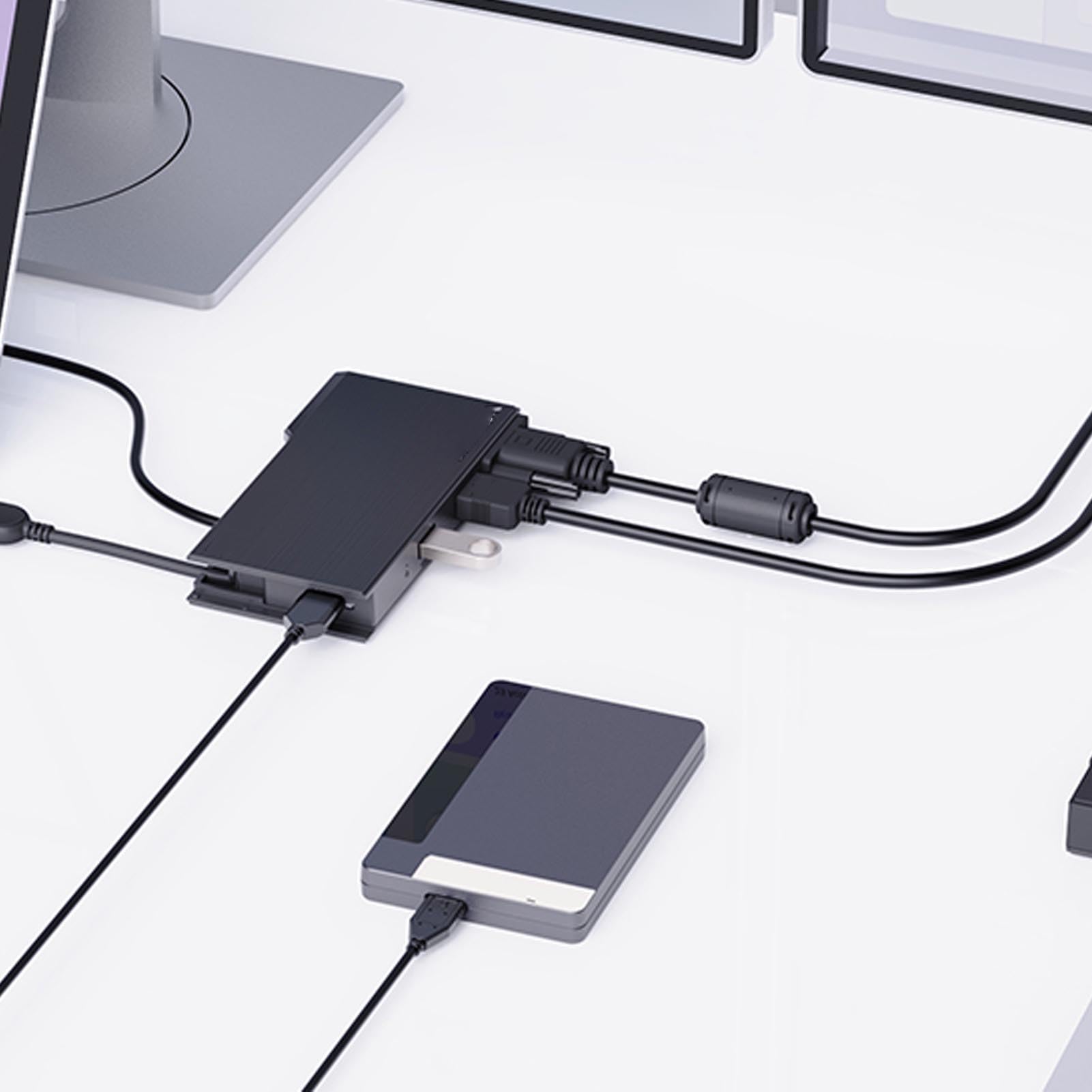 Pongnas Koncentrator USB C 9 w 1, Stacja Dokująca z Podwójnym Ekranem,