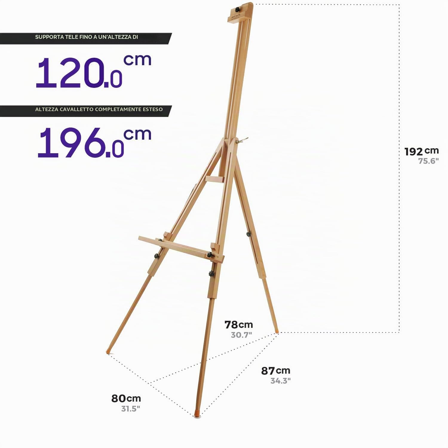 Mont Marte Cavalletto a treppiede pieghevole e regolabile in faggio, per la pittura, supporta tele alte fino a 120 cm (47")