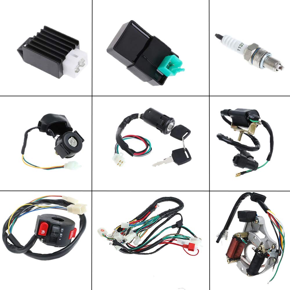 KingBra Electric Wiring Harness Loom Kit, CDI Coil start engine Replacement for 50cc 70cc 90cc 110cc ATV Quad Bike Kawasaki KLX Coolster Go Kart Scooter buggy Dirt Bikes