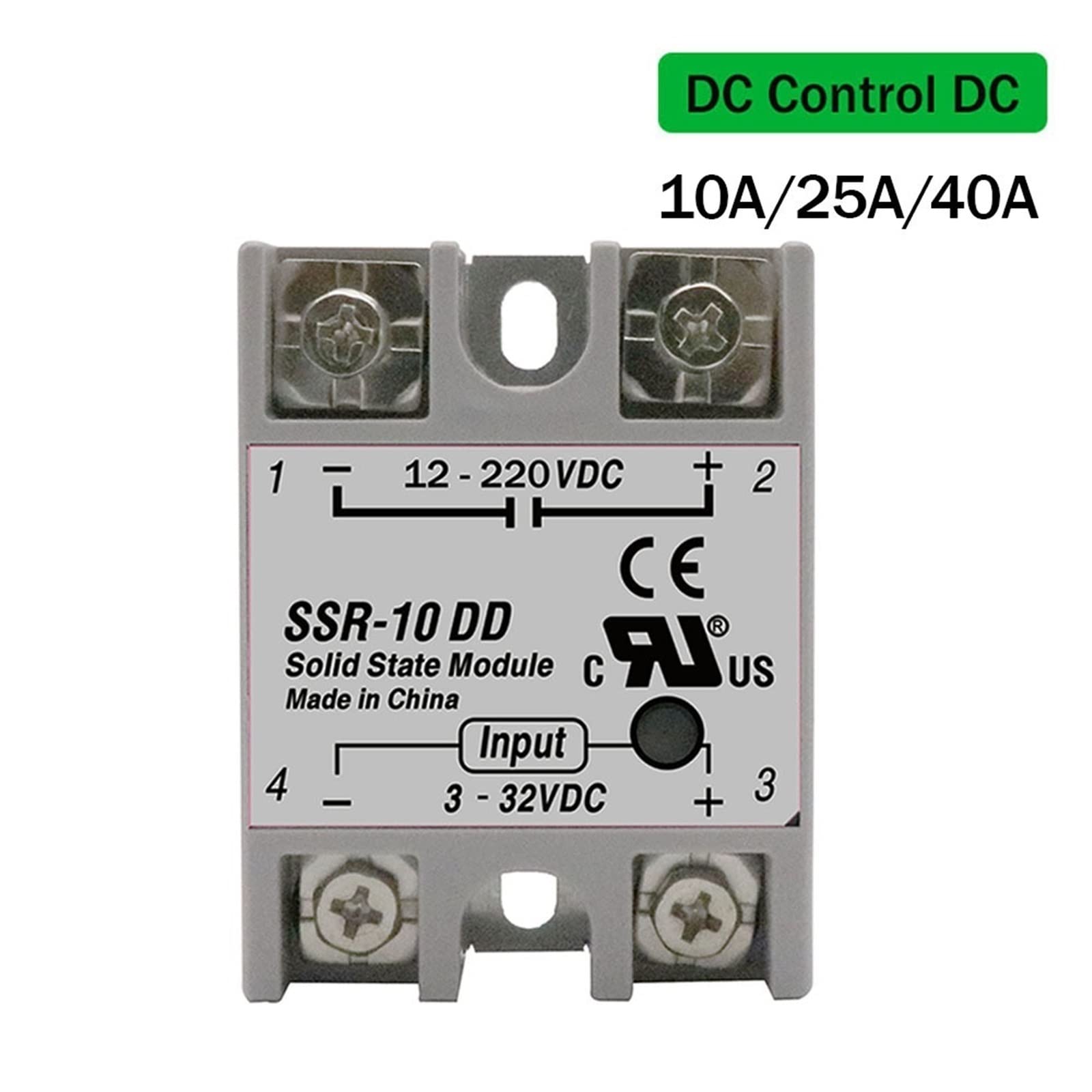 SSR-10DD SSR-25DD SSR-40DD SSR 10A 25A 40A Modulo relè a stato solido DC3-32V Ingresso a DC12-220V DC Controllo Trasformatore di tensione DC 1Pcs(SSR-40A)