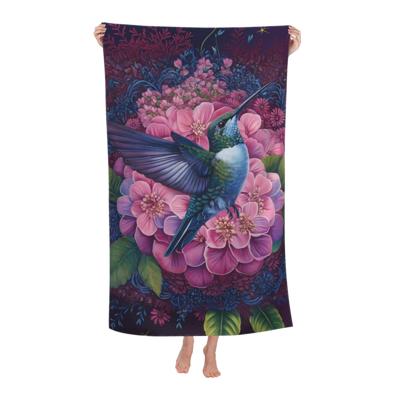 HLBSDM Floral Bird Beach Towel 31inx51in Hummingbird Sand Free Microfiber Bath Towel Ultra Soft Quick Dry Pool Towel Absorbent Towel Lightweight Towel for Swimming Bathroom Decor
