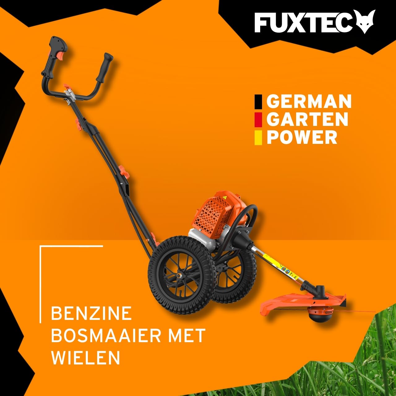 FUXTEC Desbrozadora con Ruedas de Gasolina FX-FSR152 de 52cc y con 3 CV - diseñada para Grandes Superficies y para su Espalda. Recortadora Trimmer,Motor de Gasolina de 2 Tiempos