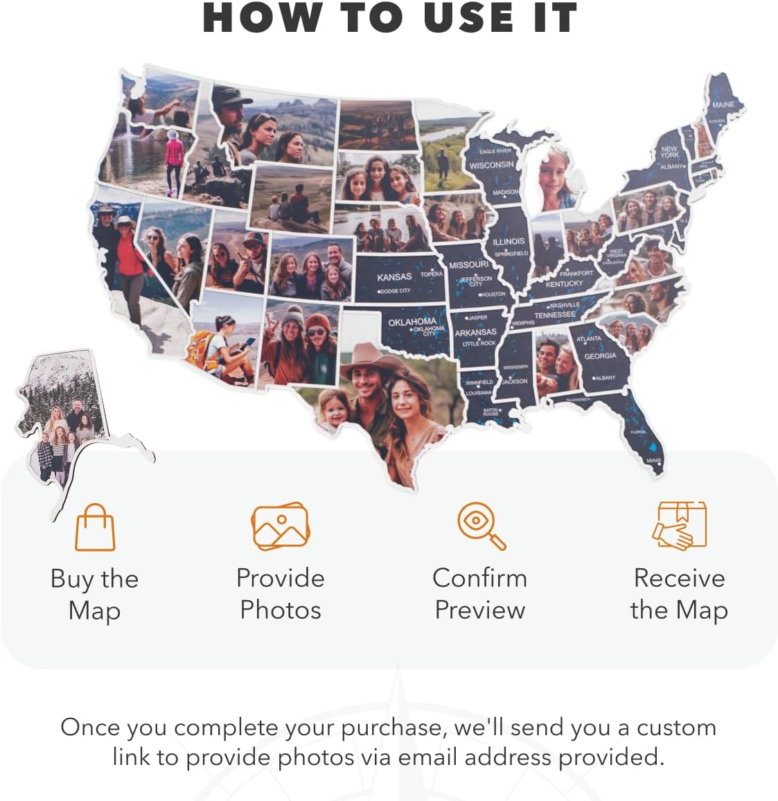 Enjoy The Wood Mark Your Travels USA Photo Map - 50 States Travel Map Places I've Been Visited Places - US States Tracker - Wood Wall Art For Home & Kitchen or Office (Midnight)