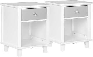 WOLTU Comodino Bianco con Cassetto Set di 2 Comodini da Notte Organizzatore da Letto in Legno