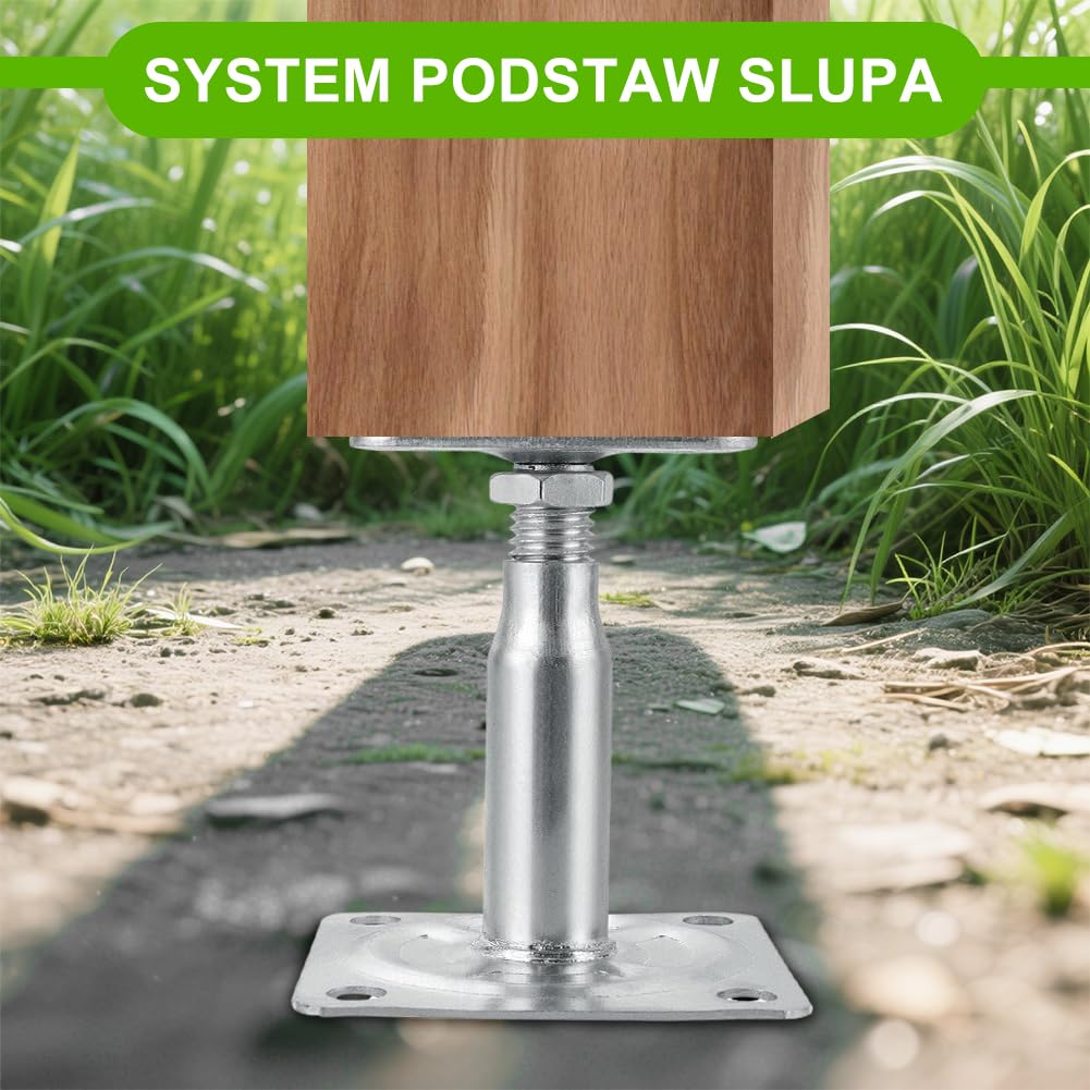 Lot de 4 supports de poteau réglables en hauteur avec 16 vis galvanisées 100-150 mm Support de poteau à visser sur film galvanisé épais passivé