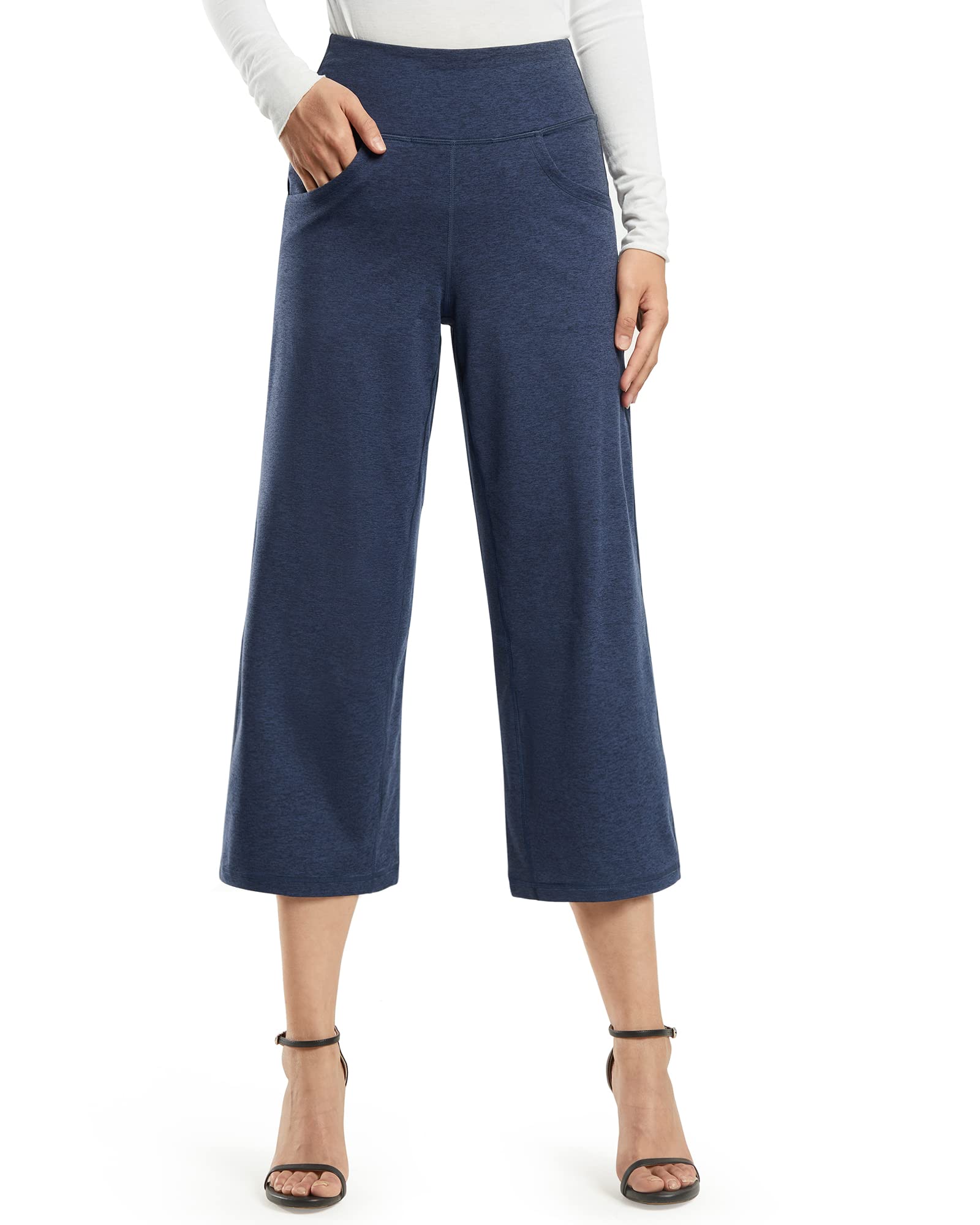 Promover Capri Pants for Women Wide Leg Yoga Cropped Pants with Pockets Loose Casual Summer Pants