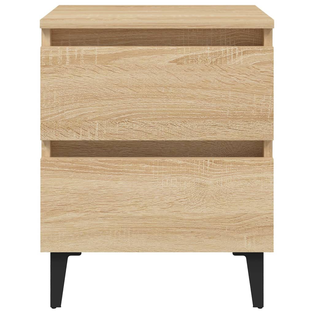 Mesita de noche de roble Sonoma, 40 x 35 x 50 cm, material de madera con dos cajones y cuatro patas de metal para almacenamiento y estabilidad, encanto industrial, fácil de limpiar con humedad
