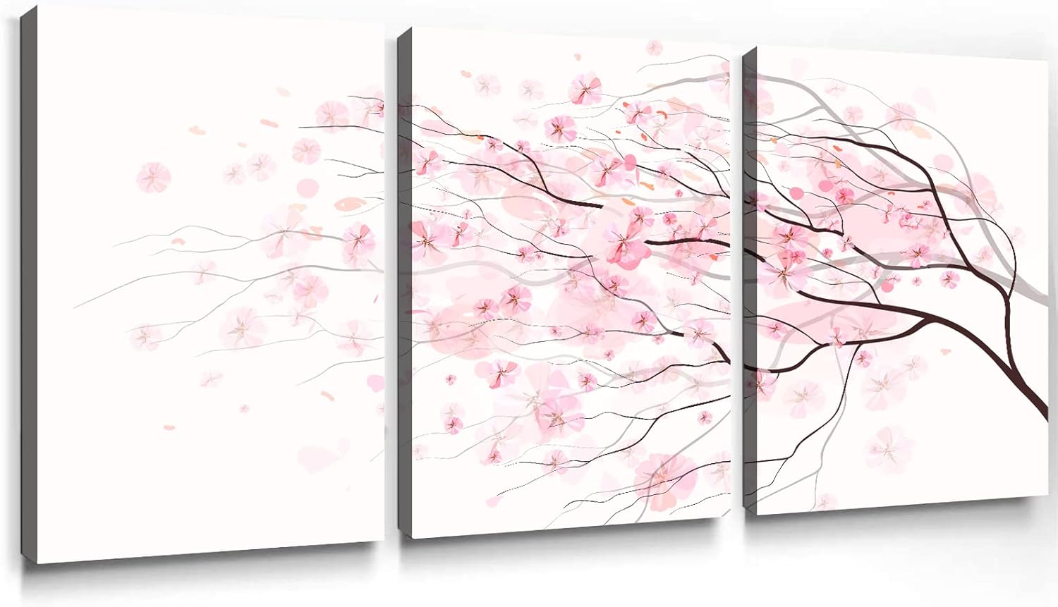 Cherry Blossom Canvas Painting Pink Flower Pictures Watercolor Floral Posters Pink and White Wall Art Spring Art Prints Modern Flower Artwork Pink Canvas Wall Art for Living Room 16x24inchx3 Frameless Pink,White 16.00" x 24.00"