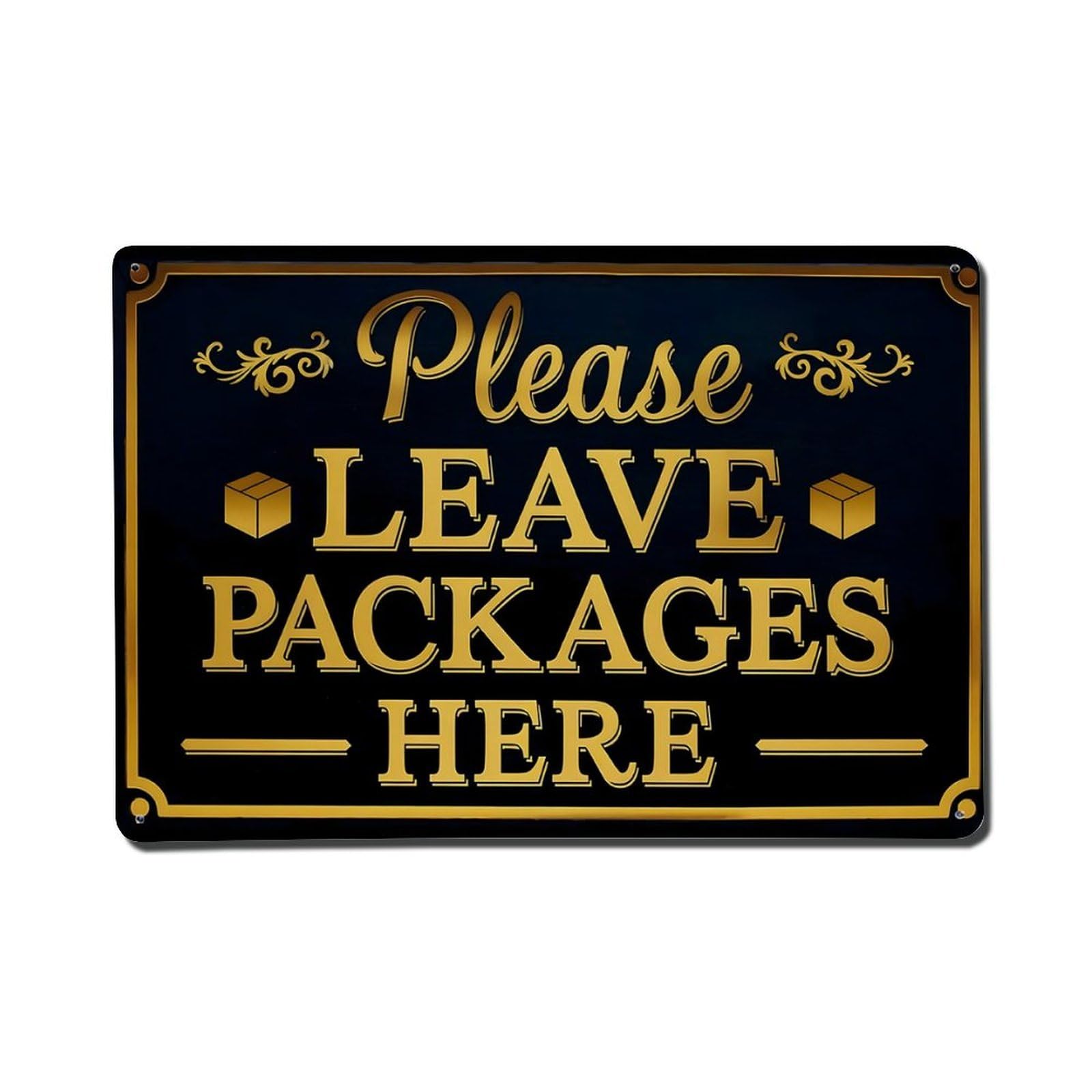 Please Leave Packages Here Black And Gold Vintage Style Sign Vintage Aluminium Metal Sign, Retro Wall Decor for Home, Bar, Garage & Farmhouse 20x30cm