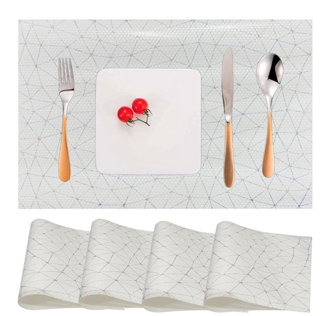 Placemats for Dining Table Easy to Clean Plastic Washable Placemat for Kitchen Table Indoor Outdoor Table Mats Heat-resistand Washable Woven Vinyl Table Mats | 4 PIECES | 30 x 45 cm