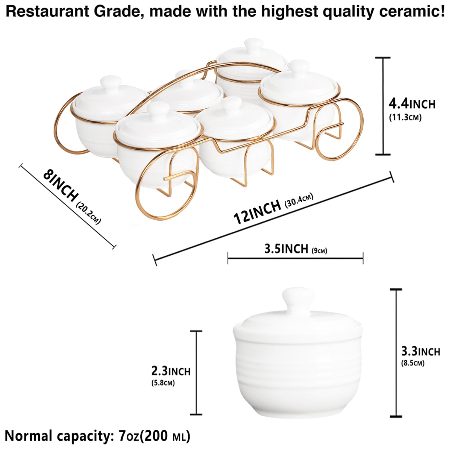 Creativity Home Ceramic Candy Bowls, Condiment/Sugar bowls gold basket Tray, 6 Removable small bowls With cover, For Snack, Dried fruits, nuts, candies and condiments - for parties, Holiday gift