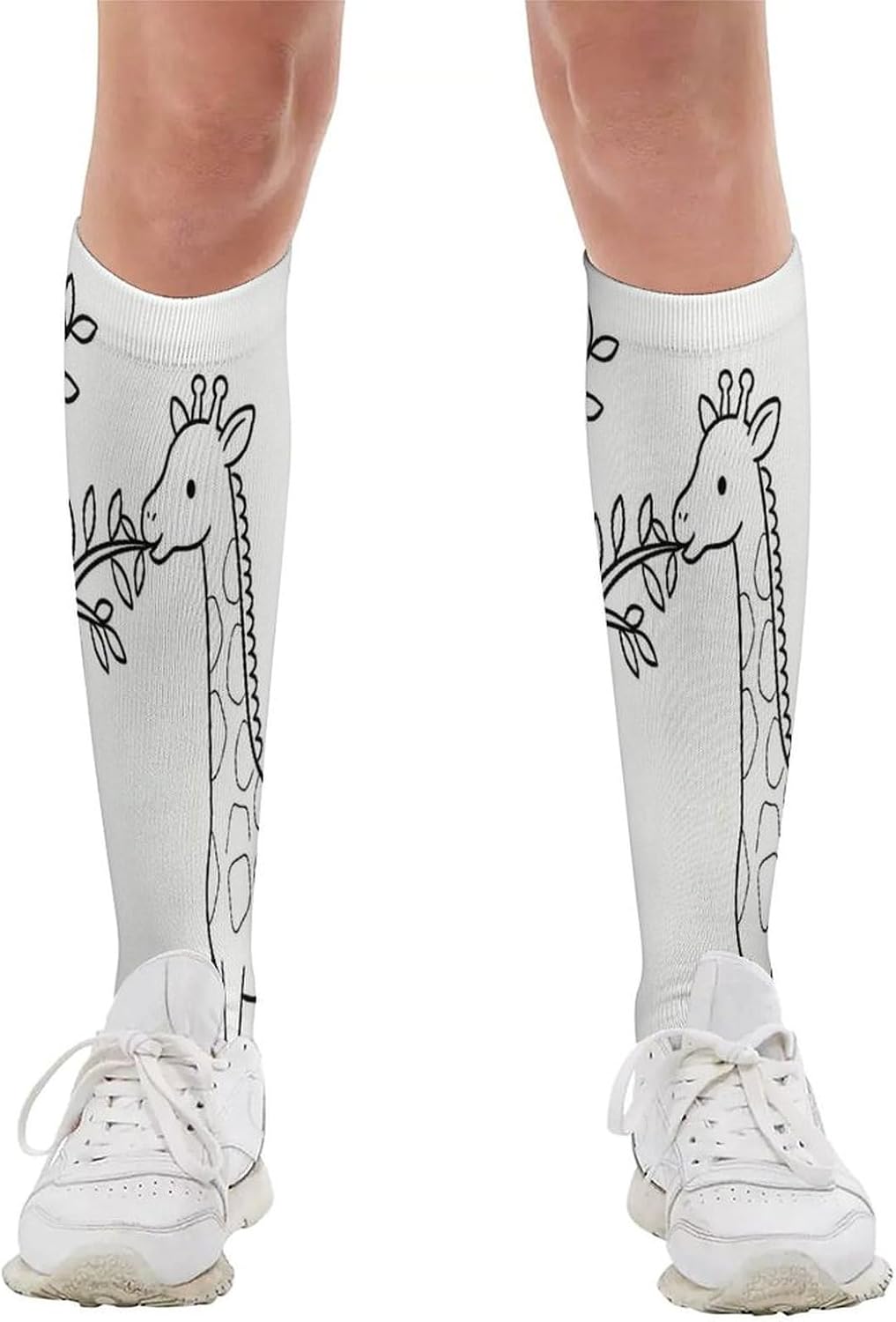 Giraffe Leaf Feast Crew Socks Calf Socks Athletic Crew Sock
