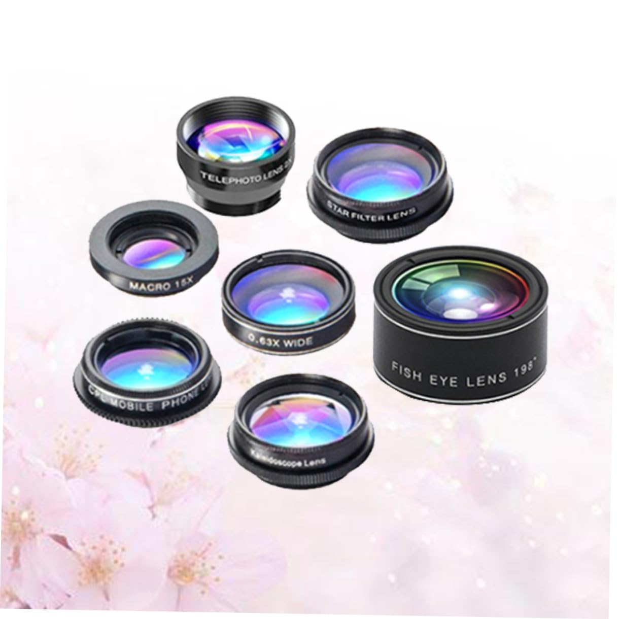 Housoutil Kit De 2 Lentes para Teléfono Móvil 7 En 1 con 7 Funciones: Ojo De Gran Angular Macro Polarizado Luz De Estrellas Caleidoscopio.