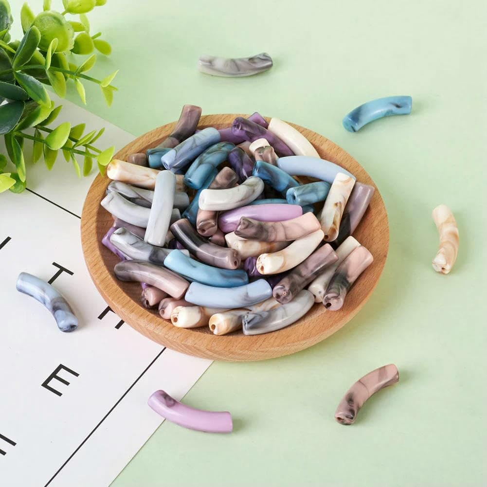 Aproximadamente 300 piezas/500 g de cuentas de tubo curvadas gruesas de imitación de piedras preciosas acrílicas para hacer pulseras y pendientes (color ciruela)