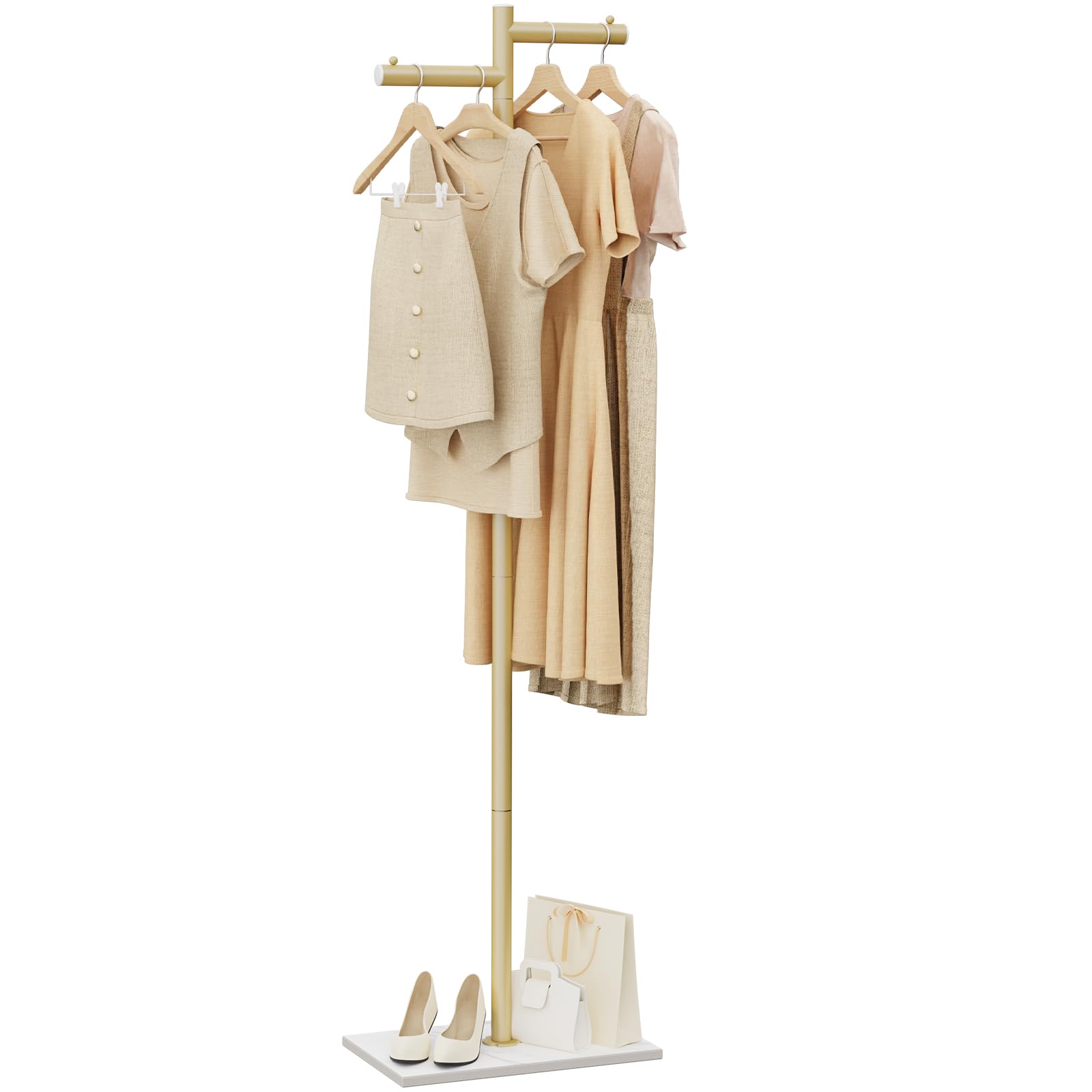 Free-standing Metal Coat Racks Modern Garment Rack Z-shaped Coat Tree with Natural Rock Base for Bedroom Office Hallway