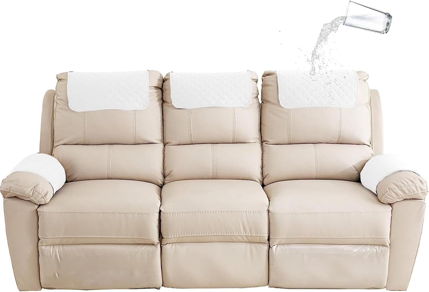NEKOSUKI Sofa Armrest Cover, Headrest Cover for Recliner Chair Arm Cover with Pockets, Nonslip Waterproof Furniture Protector Pet Dog Couch Covers for Leather Sofa Couch (White, 3 Seater (5PCS)) โ image 1