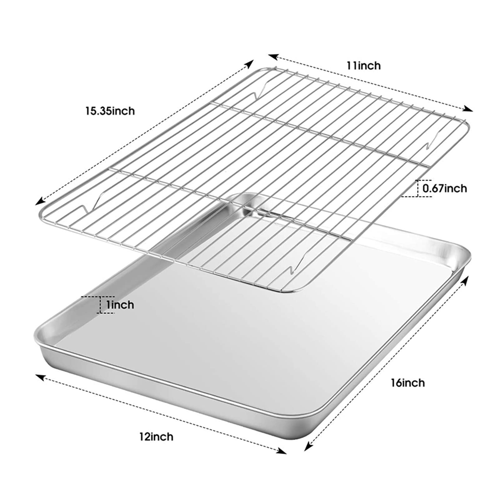 Bandeja para hornear de 12 pulgadas x 10 pulgadas con juego de rejillas para enfriar, molde antiadherente para galletas, moldes de acero inoxidable fáciles de limpiar, horneado de acero (Color : Sil