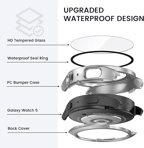 Miniatura 3 de Tensea Funda protectora de pantalla impermeable para Samsung Galaxy Watch 5 2022 y 4 2021 de 1.575 pulgadas (1.575 in), funda protectora de