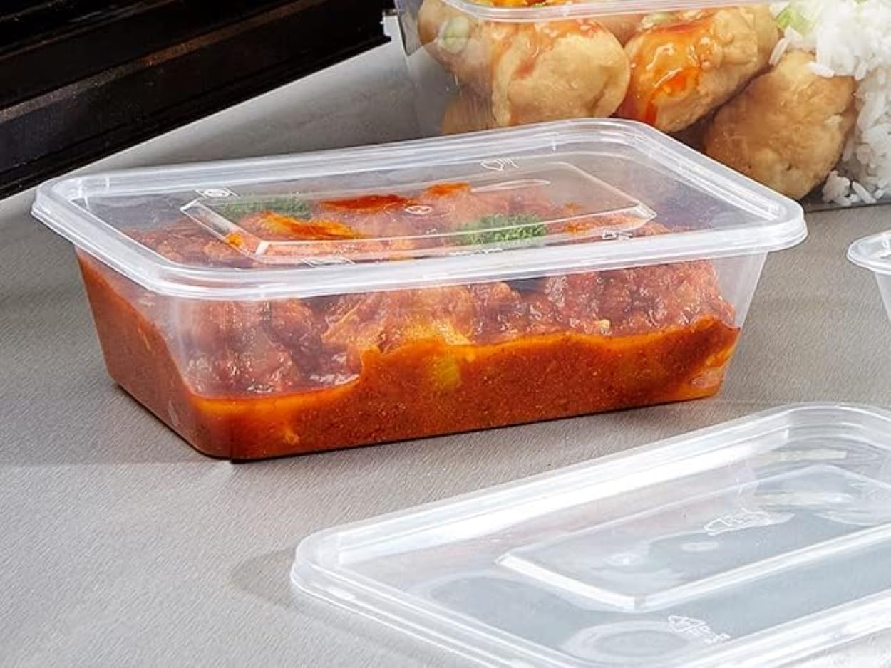 HOT BARGAINS 650ml Rectangular Food Storage Containers with Lids, Pack of 25, BPA-Free Plastic, Microwave and Freezer Safe