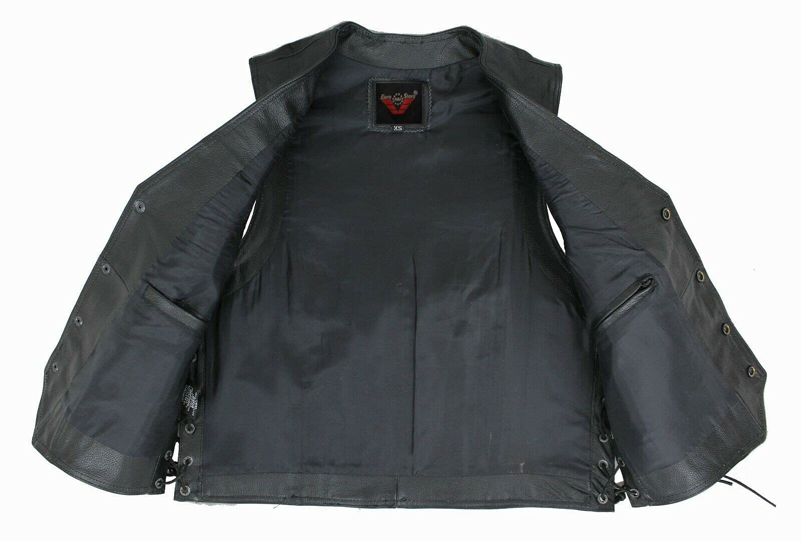 EURO STARS Lederweste Herren mit Druckknopf und Beige Adler-Prägung, Lederkutte, Motorrad Lederweste, Biker Lederweste, Clubweste, Chopper Kutte, Rockerweste, Kutte