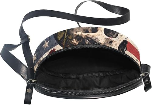 Miniatura 5 de Retro Skull and Red Rose Round Black Crossbody Bags for Womens Beauty with Adjustable Strap Side Bags Take a walk Canvas Messenger Purse
