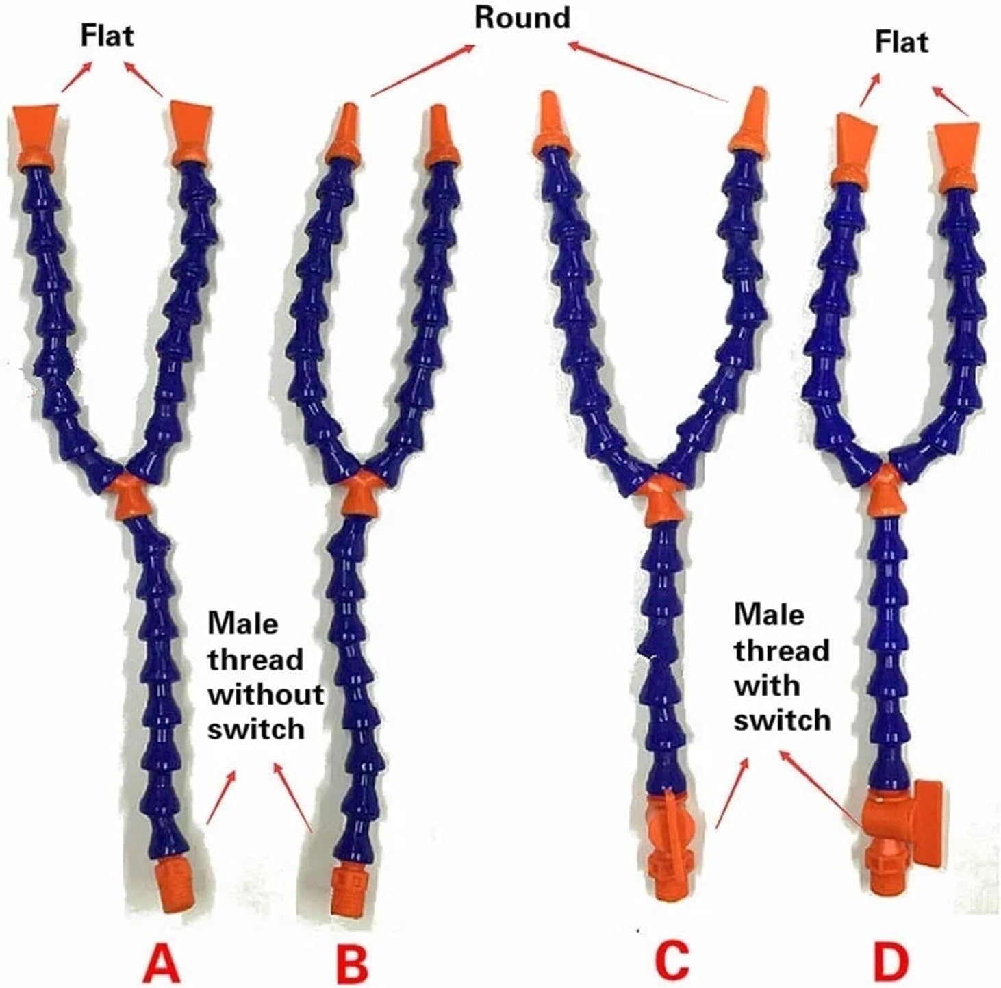 Tubo di raffreddamento flessibile in plastica, tubo di raffreddamento per acqua e olio, 1 pezzo piatto rotondo ugello tornio metallo 1/4 3/8 1/2 tubo regolabile a forma di Y con interruttore per