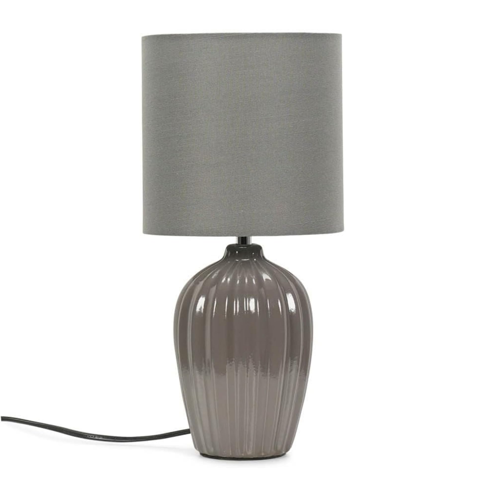 ValueLights | Grey Fluted Ceramic Table Lamp with a Fabric Lampshade Living Room Bedroom Bedside Light | Table Lamps, Home Décor & Improvement Essential