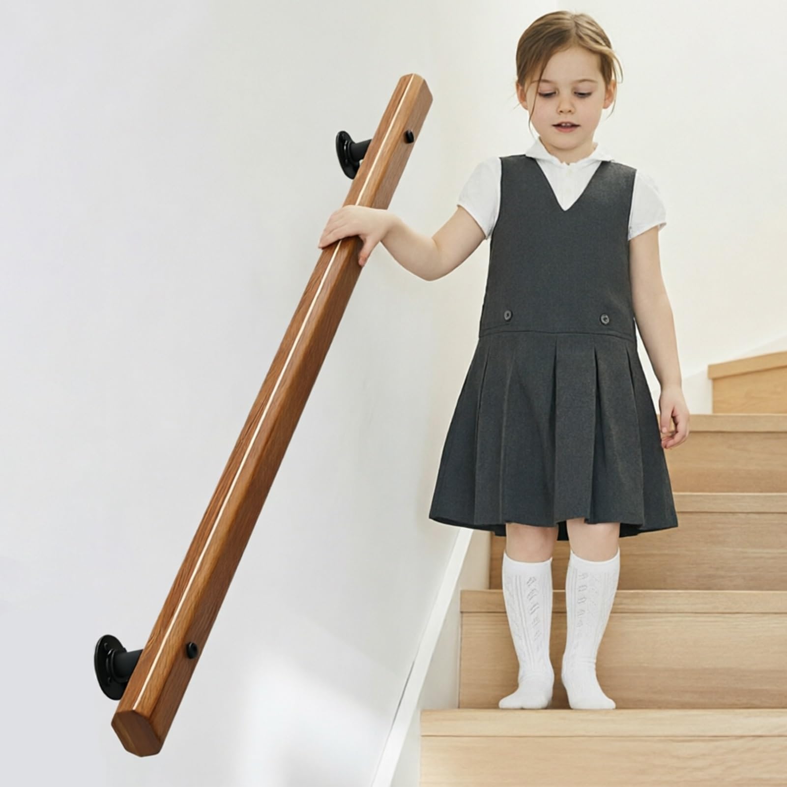 DMCHENGMA Safety Stair Handrail - Durable Wood Wall Mount Support Rod for Seniors, Toddlers, and Mobility Issues - Safety Grab Bar(15ft/450cm)